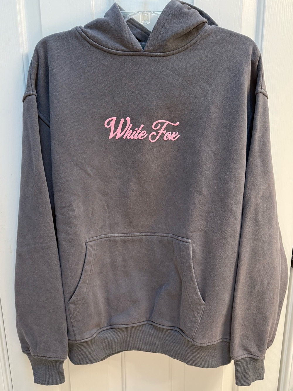 White Fox Hoodie Dark Gray with Pink Lettering Size M